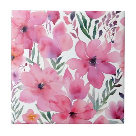 Pink Petals | Watercolor Floral Painted Flowers Fliese (Vorderseite)