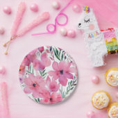 Pink Petals | Watercolor Floral Painted Flowers Pappteller (Party)