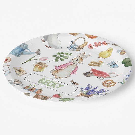 Pink Peter der Kaninchen Pappteller (Schrägansicht)