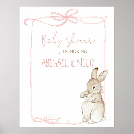 Pink Peter der Rabbit Beatrix Baby Dusche Willkomm Poster (Vorne)