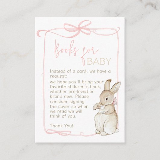 Pink Peter der Rabbit Beatrix Girl Babydusche Begleitkarte (Vorderseite)