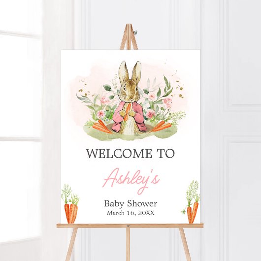 Pink Peter Rabbit Baby Dusche Willkommen Poster
