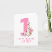 Pink Peter Rabbit Baby Girl's First Birthday Card Dankeskarte (Vorderseite)