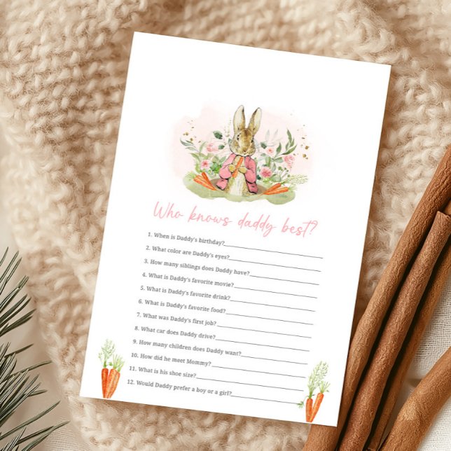 Pink Peter Rabbit Baby Shower Who knows Daddy Game (Von Creator hochgeladen)