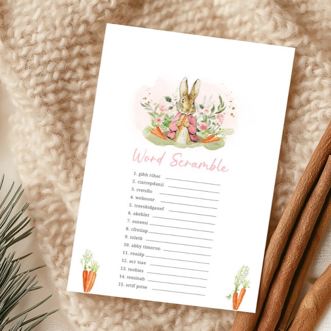 Pink Peter Rabbit Baby Shower Word Scramble Game (Von Creator hochgeladen)