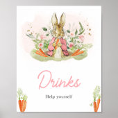 Pink Peter Rabbit Babydusche Getränke Poster (Vorne)
