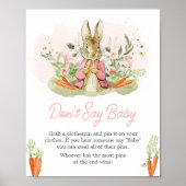 Pink Peter Rabbit Babydusche Sage nicht Baby Poster (Vorne)