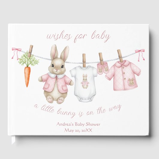 Pink Peter the Rabbit Clothesline Baby Shower   Gästebuch (Vorderseite)
