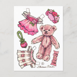 Pink Petunia Teddy Bear Paper Doll niedlich Postka Postkarte