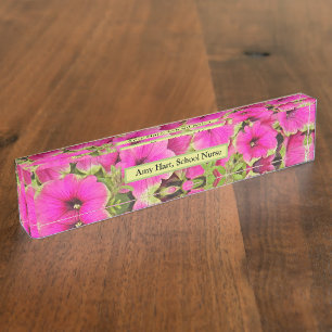 PINK PETUNIAS DESK NAME PLATZ NAMENSPLAKETTE