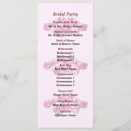 Pink Petunias Hochzeitsprogramm Programm (Rückseite)