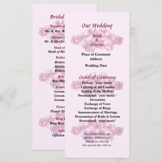 Pink Petunias Hochzeitsprogramm Programm (Vorne/Hinten)