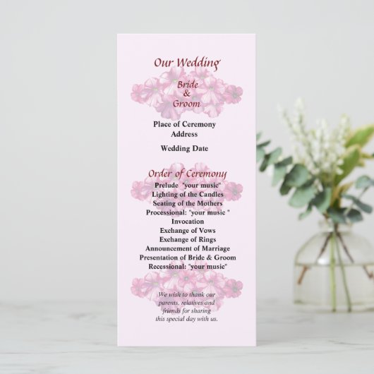 Pink Petunias Hochzeitsprogramm Programm (Stehend Vorderseite)