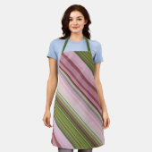 Pink Petunias Rosa und Grüner Streifen Schürze (Getragen)