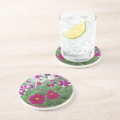 Pink Petunias Sandstein Untersetzer (Seite)