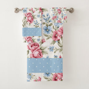 Pink Petunias und Sky Blue Daisies Badhandtuch Set