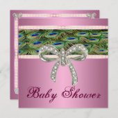 Pink Pfau Diamond Bow Kinderdusche Einladung (Vorne/Hinten)