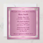 Pink Pfau Diamond Bow Kinderdusche Einladung (Rückseite)