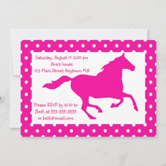 Pink-PferdeTupfen-Geburtstags-Einladung Einladung (Vorderseite)