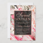 Pink pfirsichfarbene Rose goldfarbene Pinselstrich Einladung (Vorderseite)