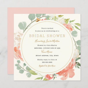 Pink Pfirsichkleider Blumendusche Einladung