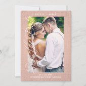 Pink Photo Engaged Couple Textile Effect Script Save The Date (Vorderseite)