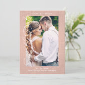 Pink Photo Engaged Couple Textile Effect Script Save The Date (Stehend Vorderseite)