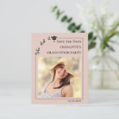 Pink Photo Graduation Party Save the Date card (Stehend Vorderseite)