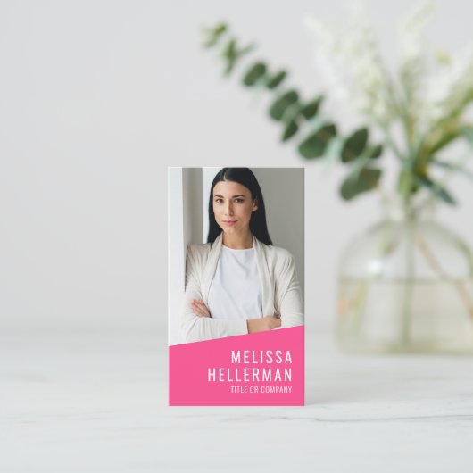 Pink Photo QR Code Logo Vertical Visitenkarte (Stehend Vorderseite)