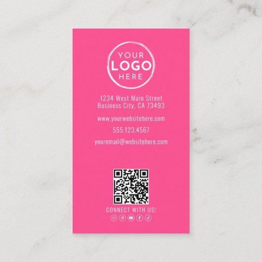 Pink Photo QR Code Logo Vertical Visitenkarte (Rückseite)