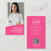 Pink Photo QR Code Logo Vertical Visitenkarte (Vorne/Hinten)