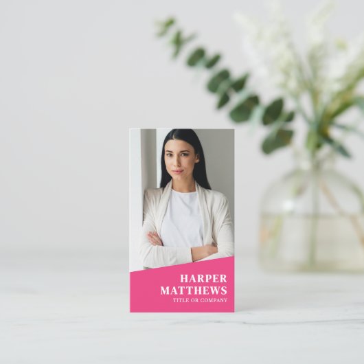 Pink Photo QR Code Vertical Visitenkarte (Stehend Vorderseite)