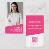 Pink Photo QR Code Vertical Visitenkarte (Vorne/Hinten)