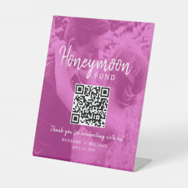 Pink Photo QR Honeymoon Fund Wedding Sockelschild