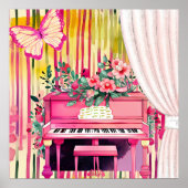 Pink Piano Aquarellbilder Poster (Vorne)