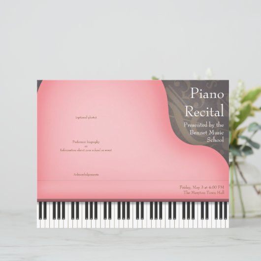 Pink Piano Folded Piano or Vocal Recital Program (Stehend Vorderseite)