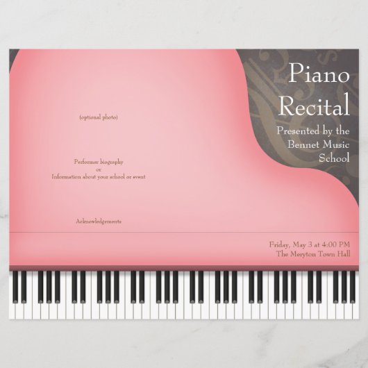 Pink Piano Folded Piano or Vocal Recital Program (Vorderseite)