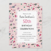 Pink Pickleball Party 50. Geburtstag Einladung (Vorne/Hinten)