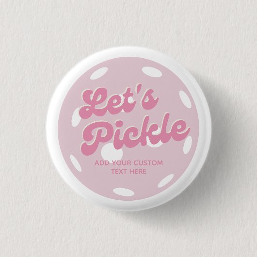 Pink Pickleball Personalisierter Text anheften Button (Vorderseite)