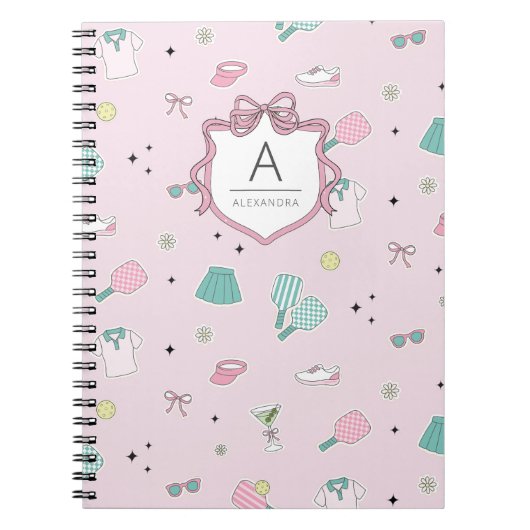 Pink Pickleball Preppy Monogram Print Notizblock (Vorderseite)