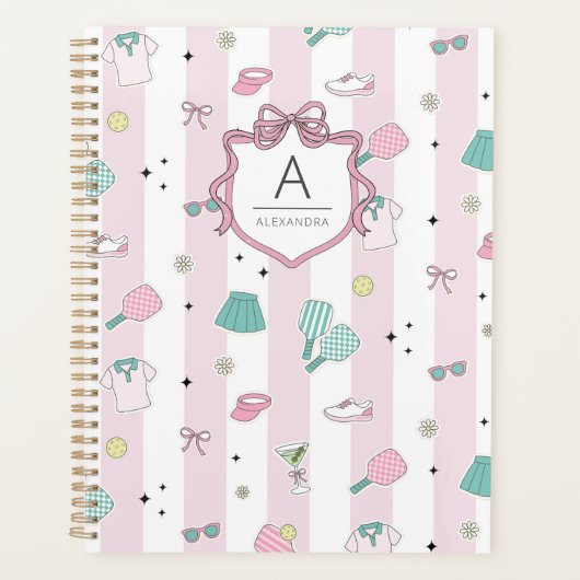 Pink Pickleball Preppy Monogram Print Planer (Vorderseite)