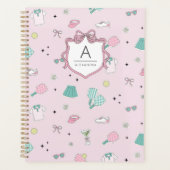 Pink Pickleball Preppy Monogram Print Planer (Vorderseite)