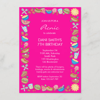 Pink Picnic Geburtstag Einladung