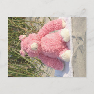 Pink Pig am Strand Postkarte
