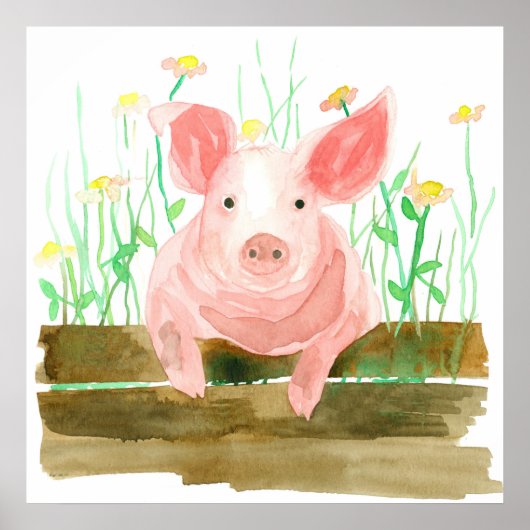 Pink Pig auf einem Zaun Barnyard Farm Tier Poster (Vorne)