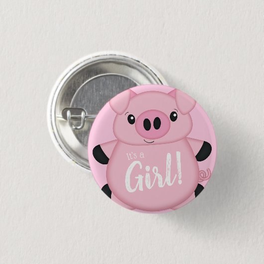 Pink Pig Baby Dusche Button (Vorne & Hinten)