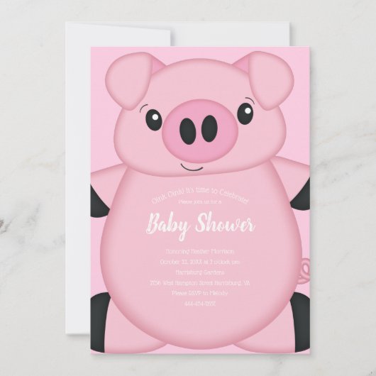 Pink Pig Baby Dusche Einladung (Vorderseite)