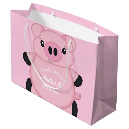 Pink Pig Baby Dusche Große Geschenktüte (Rückseite Schrägansicht)