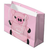 Pink Pig Baby Dusche Große Geschenktüte (Vorderseite Schrägansicht)