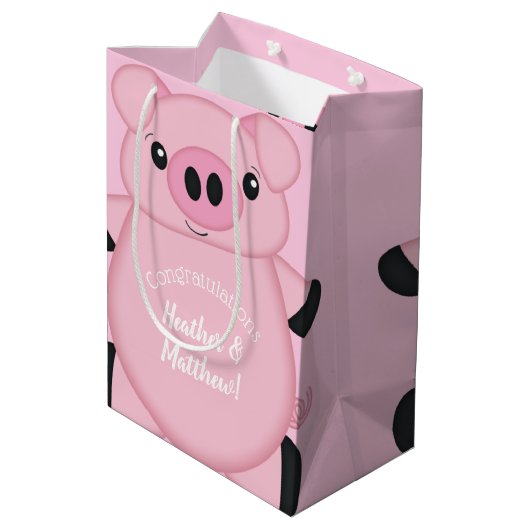 Pink Pig Baby Dusche Mittlere Geschenktüte (Rückseite Schrägansicht)